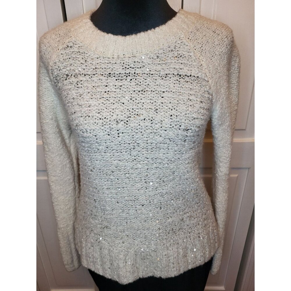 Abercrombie & Fitch Ivory Sweater Silver Sequins S Y2K Winter Neutral Classic